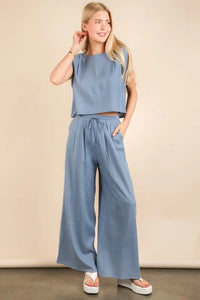 VERY J Solid Woven Top & Pants Set - Brittney MADE