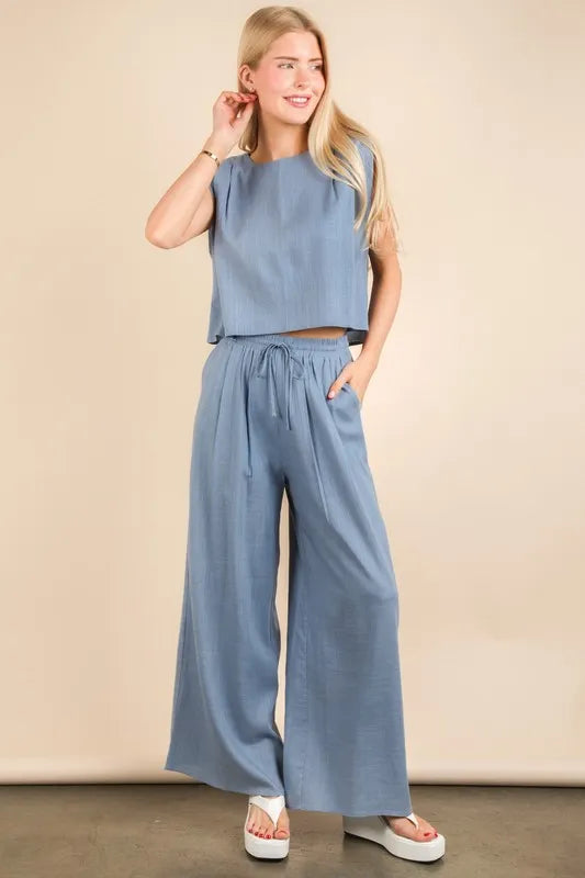 VERY J Solid Woven Top & Pants Set - Brittney MADE