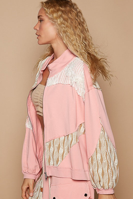 POL Applique Patchwork Zip Up Jacket - Brittney MADE