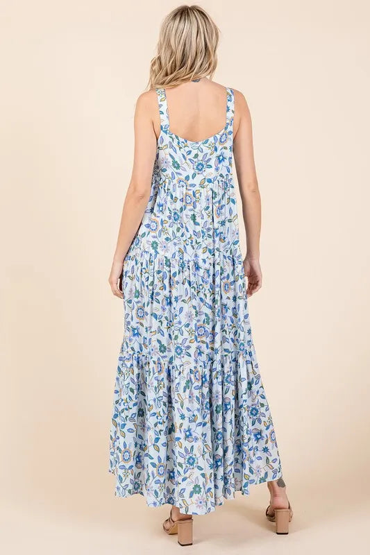 Mittoshop Flower Print Tiered Sleeveless Empire Maxi Dress - Brittney MADE