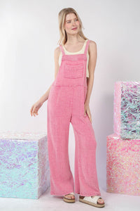 VERY J Texture Washed Wide Leg Overalls - Brittney MADE