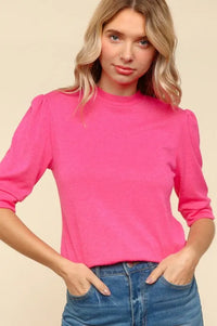 Haptics Tied Back Mock Neck Half Sleeve Knit Top - Brittney MADE