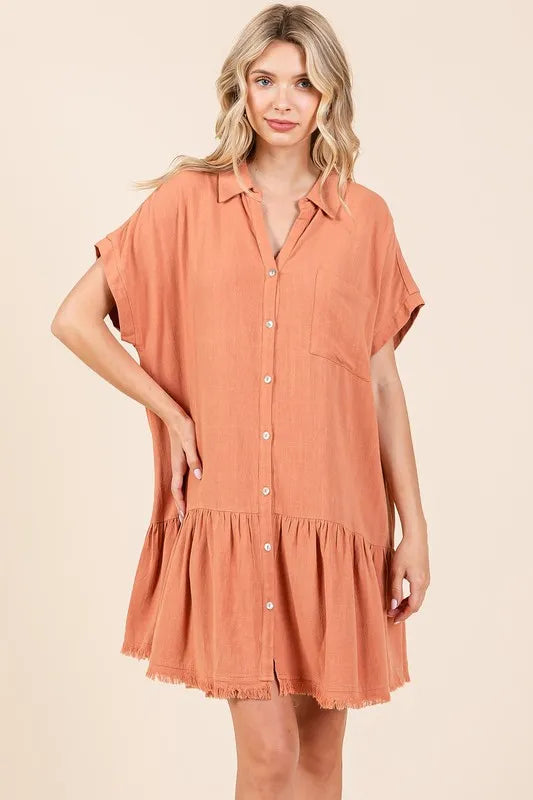 Mittoshop Linen Blend Button Down Shirt Mini Dress - Brittney MADE