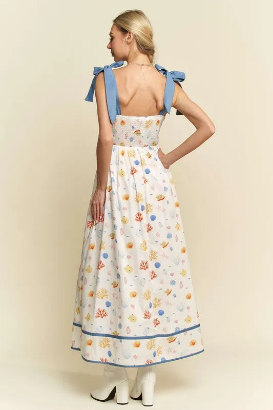 Davi & Dani Denim Binding Detail Smocking Summer Maxi Dress - Brittney MADE