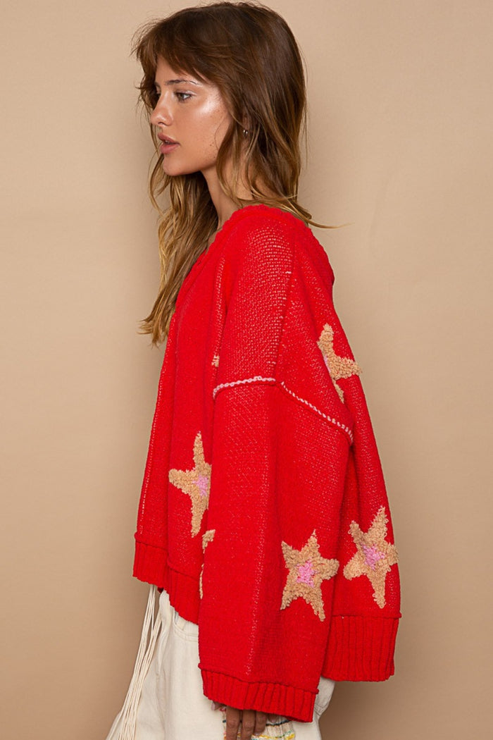 POL Long Sleeve Star Patch Sweater - Brittney MADE