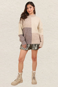 VERY J Color Block Mock Neck Drop Shoulder Sweater - Brittney MADE