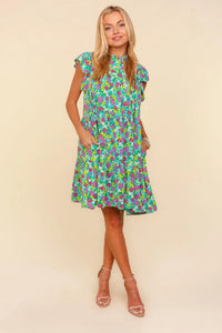 Haptics Frilled Mock Neck Ditsy Floral Dress - Brittney MADE
