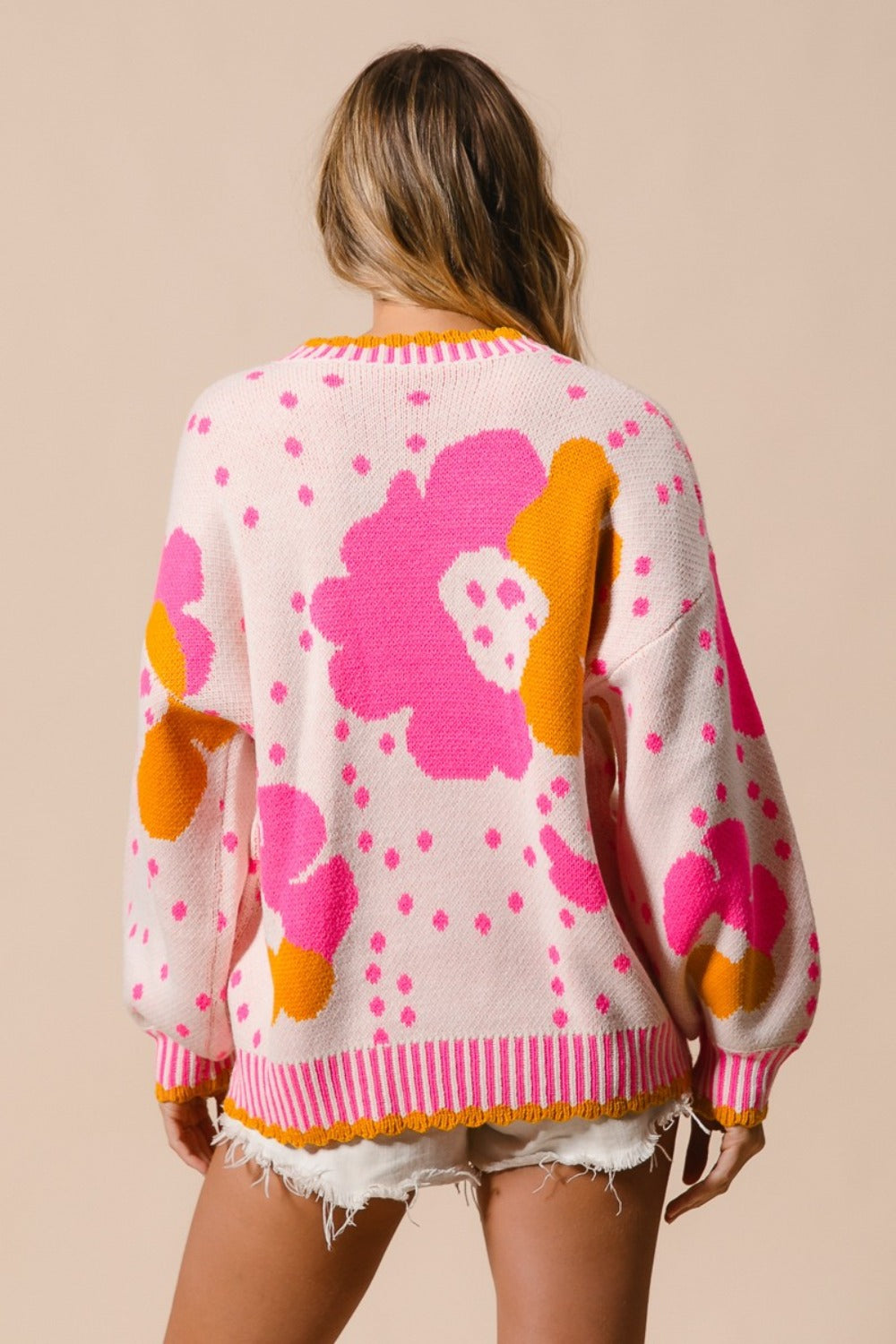 BiBi Flower Pattern Contrast Sweater - Brittney MADE