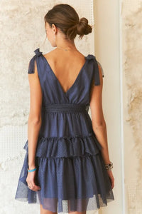 ADORA Tie Shoulder Polka Dot Mesh Dress - Brittney MADE