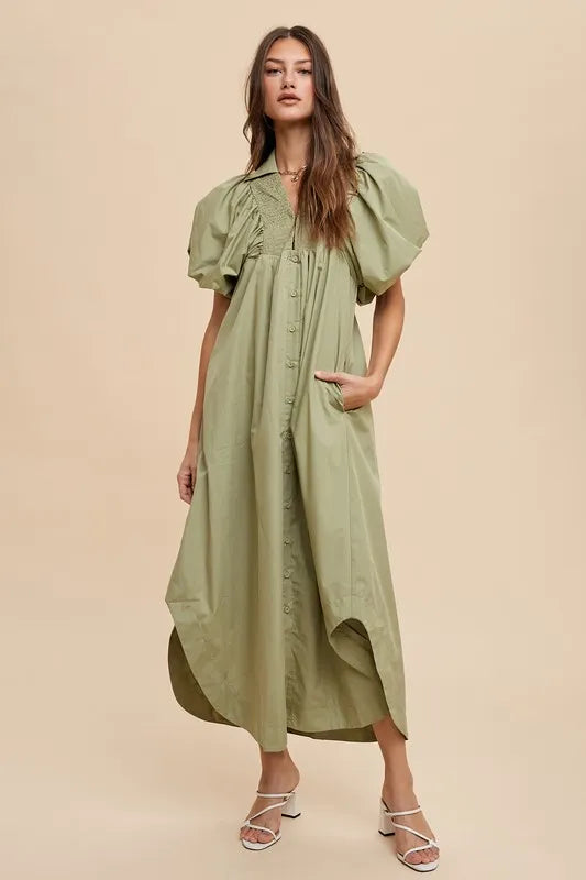 Annie Wear Smocked Puff Sleeve Midi Dress - Brittney MADE