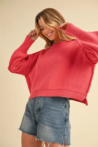 Aemi+Co Ribbed Hem Exposed Seam Round Neck Sweater - Brittney MADE