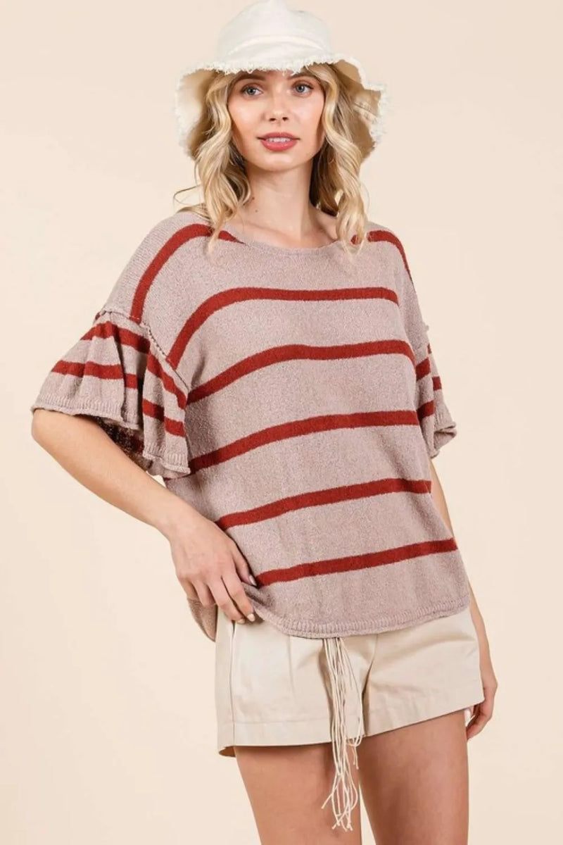 Mittoshop Striped Flounce Sleeve Knit Top - Brittney MADE