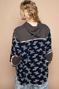 POL Butterfly Waffle-Knit Half Button Hooded Knit Top - Brittney MADE