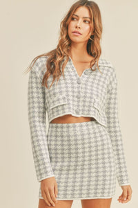 MABLE Houndstooth Cropped Knit Cardigan and Mini Skirt Set - Brittney MADE