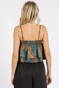 Mittoshop Paisley Patchwork Print Satin Ruffle Crop Cami - Brittney MADE