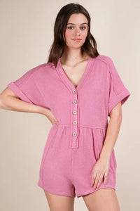 VERY J Two Tone Ribbed Knit Comfy Casual Romper - Brittney MADE