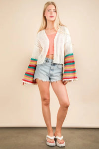 VERY J Color Block Bell Sleeve Openwork Cardigan - Brittney MADE