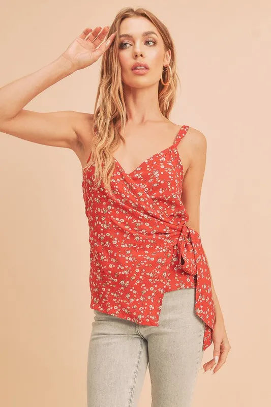 Aemi + Co Ditsy Floral Surplice Adjustable Straps Cami - Brittney MADE