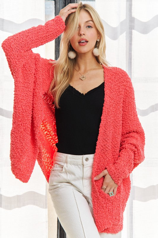 ADORA Popcorn Knit Open Front Long Sleeve Cardigan - Brittney MADE