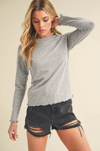 Aemi + Co Lettuce Hemline Round Neck Raglan Sleeve T-Shirt - Brittney MADE