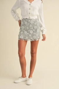 MABLE 3D Floral Embellished Applique Mini Skirt - Brittney MADE