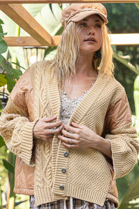 POL Quilting Patch Button Up Cable Knit Jacket - Brittney MADE