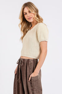 Mittoshop V-Neck Short Sleeve Crop Sweater - Brittney MADE
