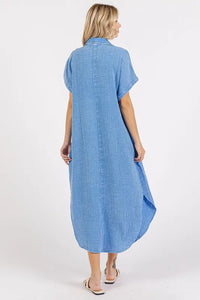 Mittoshop Mineral Wash V Neck Button Up Midi Shirt Dress - Brittney MADE