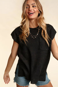 Haptics Pocketed Round Neck Cap Sleeve Knit Top - Brittney MADE