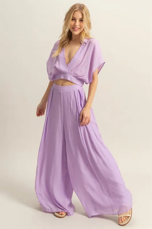 HYFVE Kimono Sleeve Crop Top and Wide Leg Pants Set - Brittney MADE