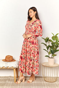 Double Take Floral Frill Trim Flounce Sleeve Plunge Maxi Dress - Brittney MADE