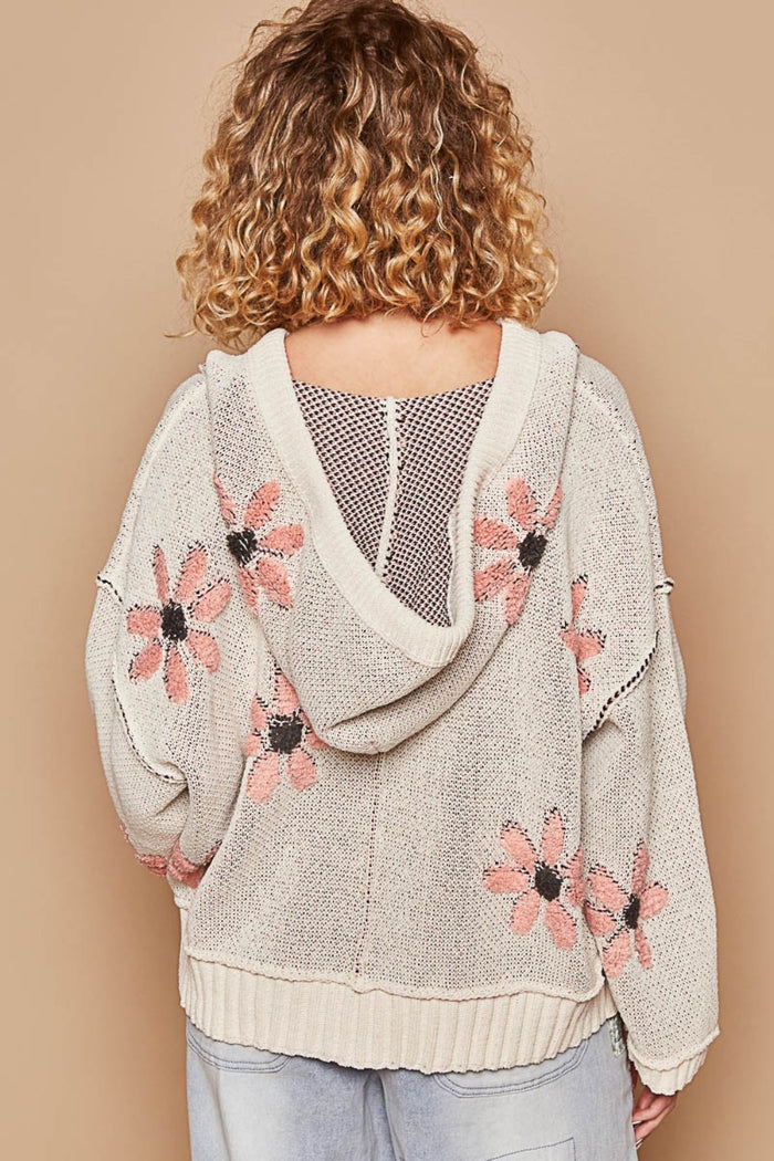POL Floral Pattern Hooded High-Low Sweater - Brittney MADE
