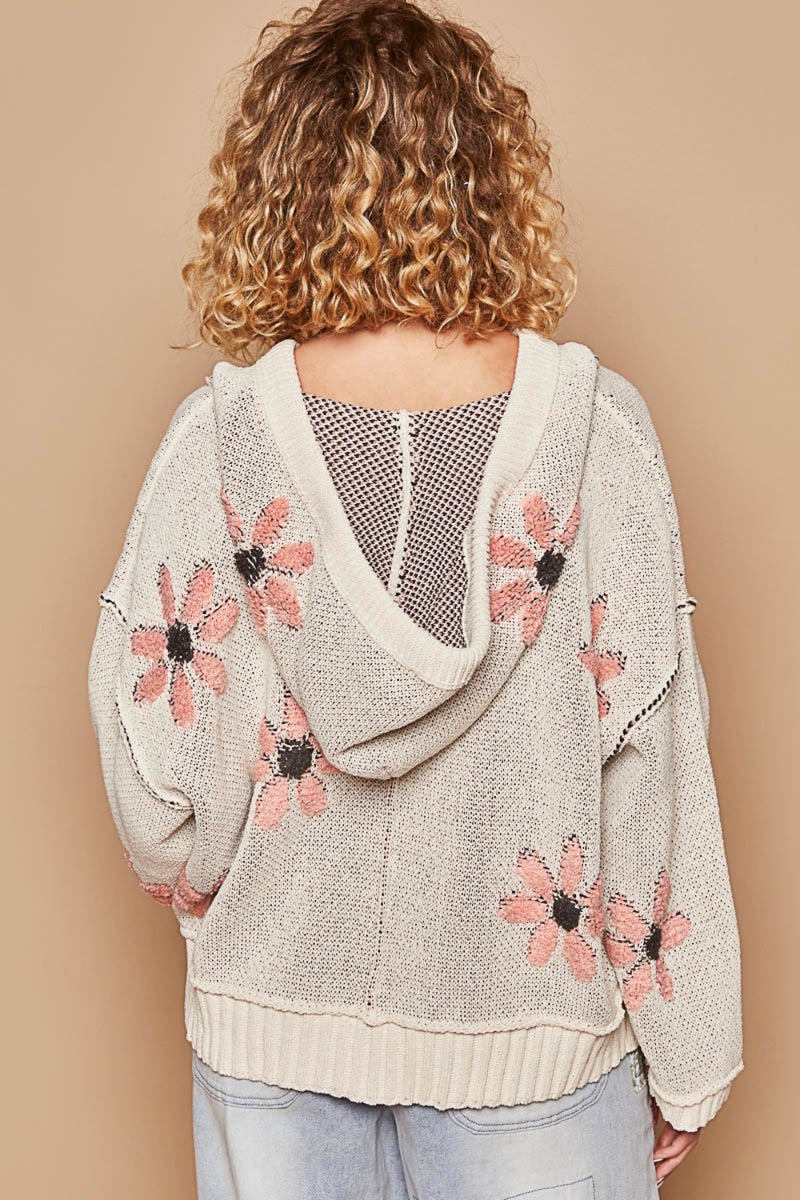POL Floral Pattern Hooded High-Low Sweater - Brittney MADE