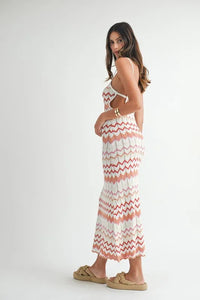 MABLE Lightweight Pointelle Chevron Knit Maxi Dress - Brittney MADE