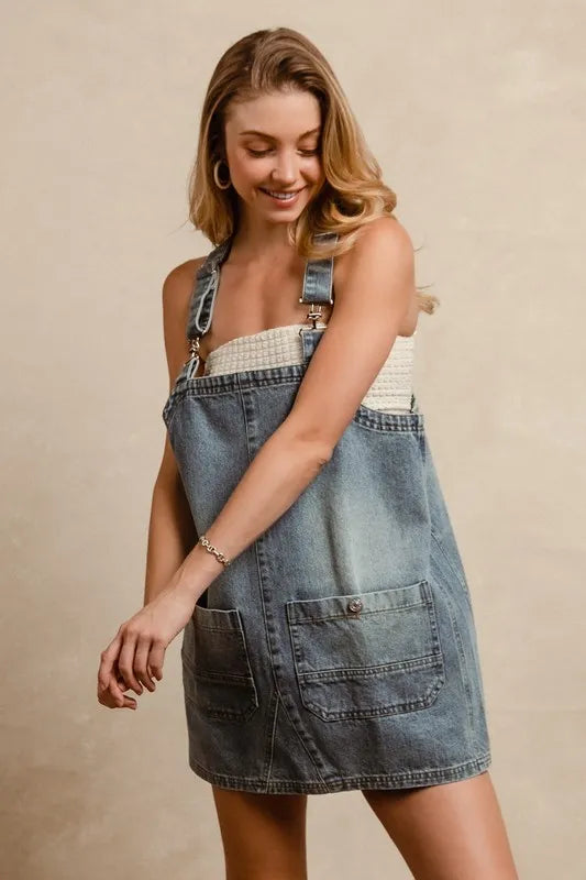 BiBi Washed Adjustable Strap Denim Overall Dress - Brittney MADE