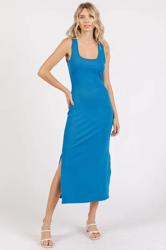 Mittoshop Side Slit Wide Strap Midi Tank Dress - Brittney MADE