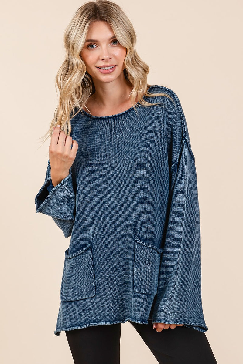 Mittoshop Mineral Wash Patch Pocket Cut Edge Sweater - Brittney MADE