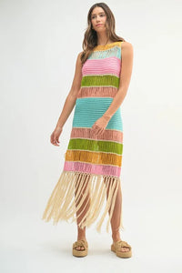 MABLE Multi Color Fringed Crochet Knit Dress - Brittney MADE