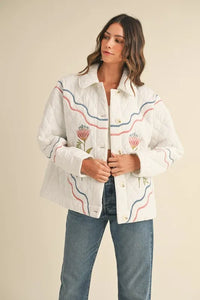 MABLE Floral Multi Color Embroidered Quilted Jacket - Brittney MADE