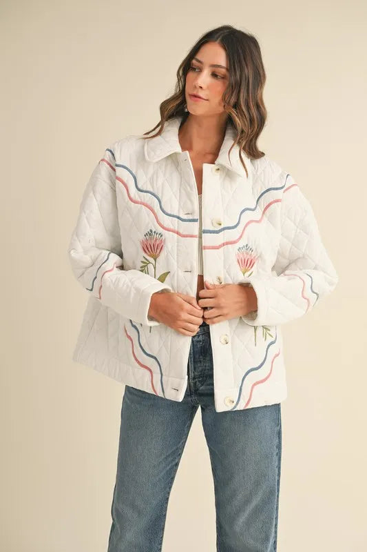MABLE Floral Multi Color Embroidered Quilted Jacket - Brittney MADE