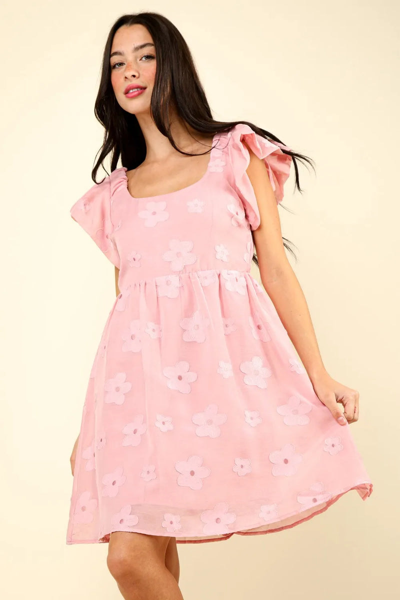 VERY J Flower Embroidered Organza Mini Dress - Brittney MADE