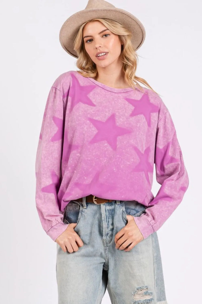 SAGE + FIG Mineral Wash Star Pattern T-Shirt - Brittney MADE