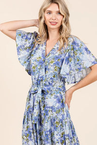 Mittoshop Floral Tie Waist Flutter Sleeve Tiered Dress - Brittney MADE