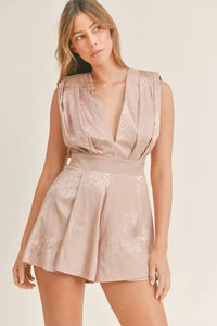 MABLE Draped Romper with Pleated Shoulder Pad Detail - Brittney MADE
