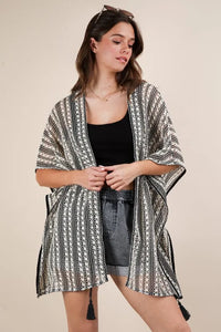 VERY J Striped Poncho Boho Cardigan - Brittney MADE