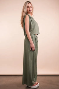 VERY J Solid Woven Top & Pants Set - Brittney MADE