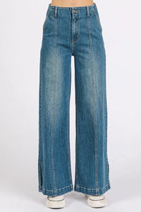 Mittoshop Medium Wash Seam Detail Wide Leg Denim Jeans - Brittney MADE