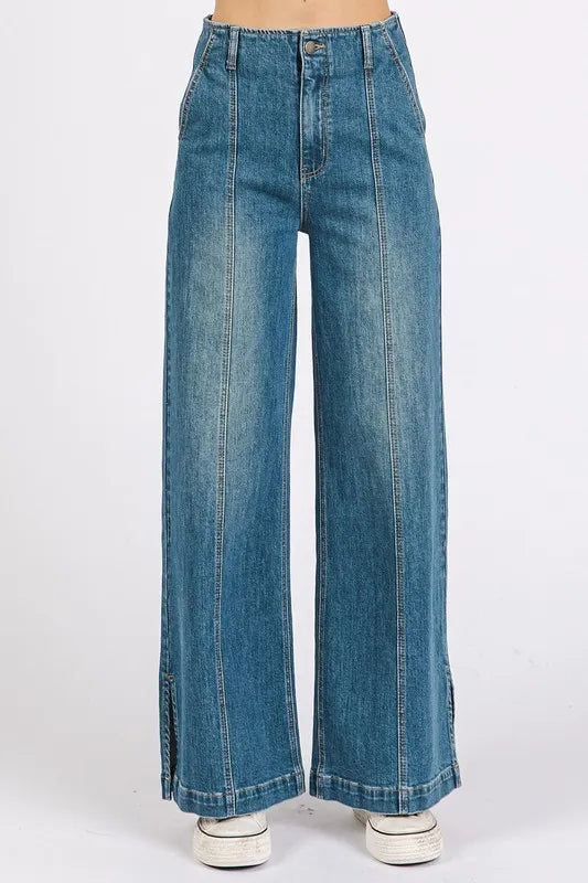 Mittoshop Medium Wash Seam Detail Wide Leg Denim Jeans - Brittney MADE
