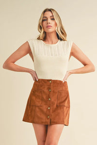 Aemi + Co Openwork Round Neck Cap Sleeve Knit Top - Brittney MADE