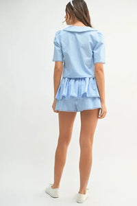 MABLE Collared Button Down Crop Top and Skort Set - Brittney MADE